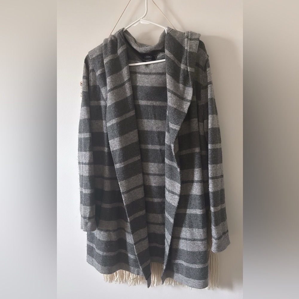 Loma London Wool Cashmere Long Open Cardigan Sweater Hooded Medium